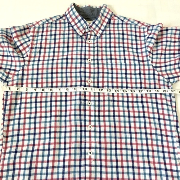 Dressmann Plaid Linen Blend Short Sleeve Shirt M - Picture 5 of 14
